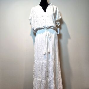 Sonoma White Cottagecore Cut Out Design Long Maxi Dress Large